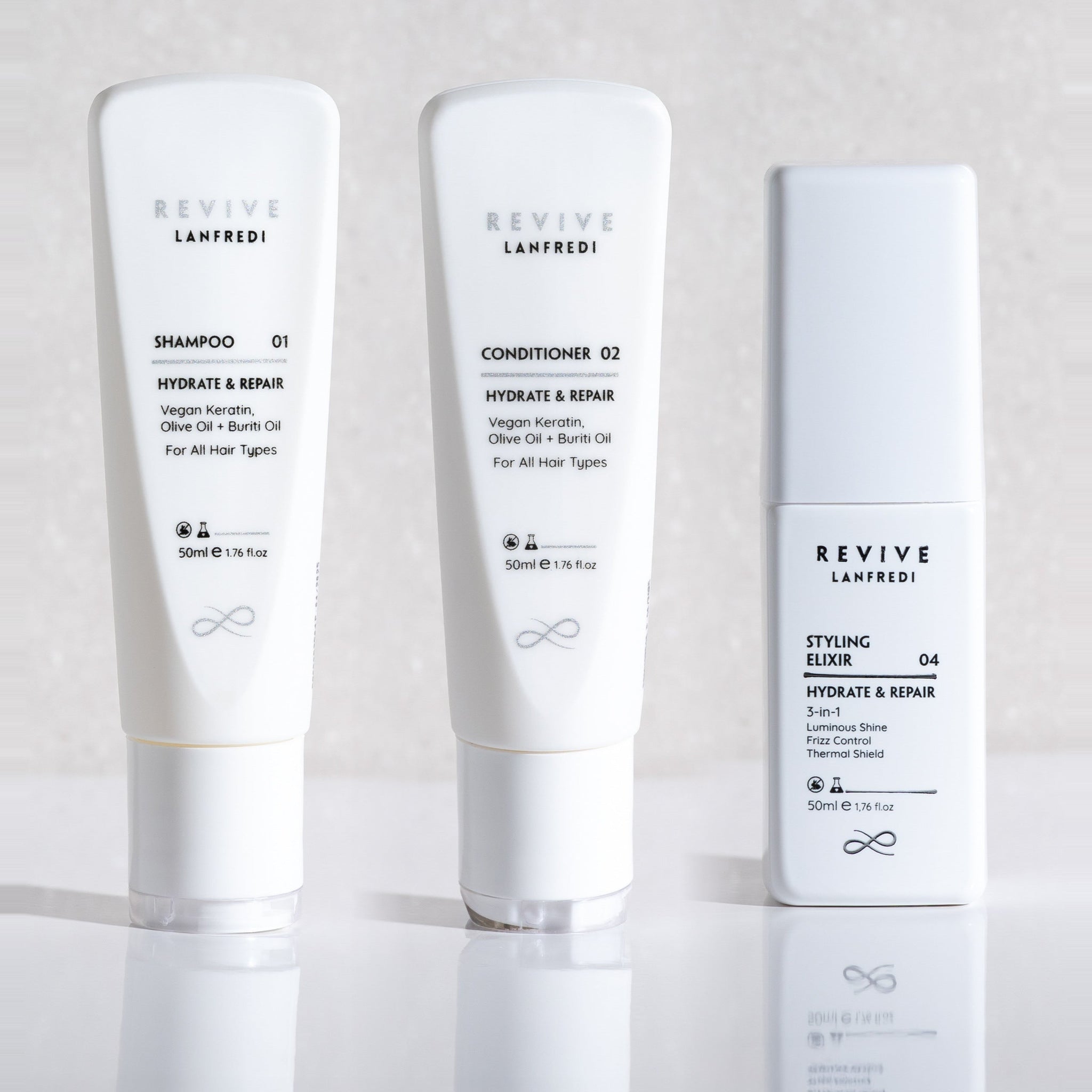 Revive travel trio: shampoo, conditioner and styling elixir